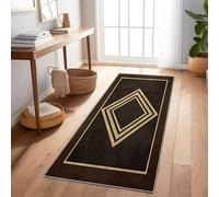 Generico Tappeto Da Corridoio Antiscivolo 60 x 150 cm, Tappeto Lungo Marrone Da Cucina Lavabile Motivo Simmetrico Rombo Cornice Per Ingresso Camera Da Letto Lavanderia Soggiorno