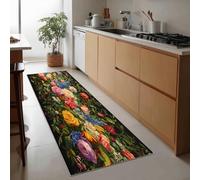Generico Tappeto da Corridoio Antiscivolo 60 x 150 cm, Tappeto Passatoia Arte Digitale Pelo Corto Fiori Colorati Foglie Verdi per Corridoio Ufficio Entrata Casa Cucina da Ingresso