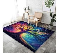 Generico Tappeto da Soggiorno 60x90 cm stampa Sogno Misterioso Albero tappeto rettangolare camera da letto antiscivolo Pelo Corto tappeto decorativo, Lavabile in Lavatrice - Colorato