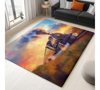 Generico Tappeto da soggiorno lavabile 140 x 200 cm, Giallo Arancio a pelo corto Media Film Trasporto Treno A Vapore morbido e antiscivolo Tappeto per camera da letto sala da pranzo cucina ufficio