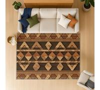 Generico Tappeto dal design contemporaneo con motivo Venatura, Marrone Moka Tappeto Camera Da Letto con Retro in Gomma Antiscivolo, Legno Arte Tribale Triangoli Tappeti per Bambini 60 x 100 cm