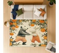 Generico Tappeto dal design contemporaneo con motivo Vintage, Kaki Tappeto Camera Da Letto con Retro in Gomma Antiscivolo, Fiaba Coniglio Orso Arancione Tappeti per Bambini 140 x 200 cm