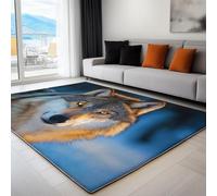 Generico Tappeto Di Flanella Stampato Blu Animale Lupo Tappeti Morbido Soggiorno Camera, Per Bambini Camera Da Letto Tappeto Antiscivolo 90 x 150 cm