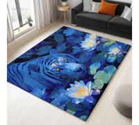 Generico Tappeto Di Flanella Stampato Blu Dipinto A Olio Fantasy Stagno Di Loto Tigre Tappeti Morbido Soggiorno Camera, Per Bambini Camera Da Letto Tappeto Antiscivolo 120 x 180 cm