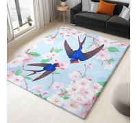 Generico Tappeto Di Flanella Stampato Blu Rondini Dei Cartoni Animati Fiori Di Ciliegio Tappeti Morbido Soggiorno Camera, Per Bambini Camera Da Letto Tappeto Antiscivolo 160 x 230 cm