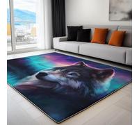 Generico Tappeto Di Flanella Stampato Multicolore Arte Digitale Aurora Boreale Lupo Tappeti Morbido Soggiorno Camera, Per Bambini Camera Da Letto Tappeto Antiscivolo 60 x 90 cm