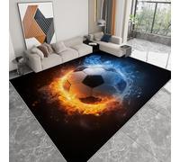 Generico Tappeto Di Flanella Stampato Nero Surrealismo Pallone Da Calcio Di Ghiaccio E Fuoco Tappeti Morbido Soggiorno Camera, Per Bambini Camera Da Letto Tappeto Antiscivolo 60 x 90 cm