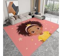 Generico Tappeto Di Flanella Stampato Rosa Bambina Afroamericana Dei Cartoni Animati Tappeti Morbido Soggiorno Camera, Per Bambini Camera Da Letto Tappeto Antiscivolo 90 x 150 cm
