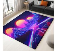 Generico Tappeto Di Flanella Stampato Viola Futurismo Retrò Montagne Al Neon Strada Tappeti Morbido Soggiorno Camera, Per Bambini Camera Da Letto Tappeto Antiscivolo 60 x 90 cm