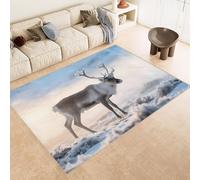 Generico Tappeto Esterno 60x90 cm Imitazione Cashmere Tappeto Pelo Corto Modello Sika Cervo Neve Erba 3D Tappeti Cucina Antiscivolo Lavabile Antimacchia Adatto per Appartamenti Camerette Ingressi