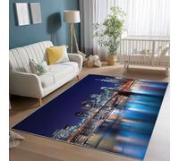Generico Tappeto Fotografia Lavabile a Pelo Corto 160 x 230 cm, Passatoia Antiscivolo Soggiorno Città Architettura Paesaggio Notturno Tappeto Stampato Adatto per Cucina Camera da Letto Colore
