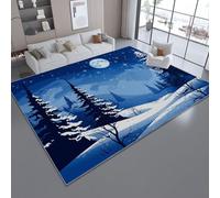 Generico Tappeto Fumetto Lavabile a Pelo Corto 60 x 110 cm, Passatoia Antiscivolo Soggiorno Elegante Luna Foresta Neve Tappeto Stampato Adatto per Cucina Camera da Letto e Cameretta per Bambini Blu
