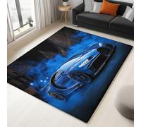 Generico Tappeto Gaming per Sala Giochi e Ragazzi, Antiscivolo Lavabile, XXL, Supercar Blu Auto Sportiva Tema Veicoli Cool, 160 x 230 cm