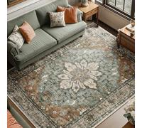 Generico Tappeto Grande Salotto Pelo Corto Camera da Letto, Lavabile Antiscivolo,Retro Orange Giallo Verde-Grigio Shabby Chic Floral,Forest Fog,185 x 245 cm