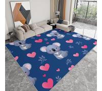 Generico Tappeto Lavabile 100 x 160 cm per Cameretta, Corridore Antiscivolo Stile Cartoon per Camera da Letto - Tappeti Stampato Blu Animali Koala Cuore a Pelo Corto per Sala da Pranzo Ufficio