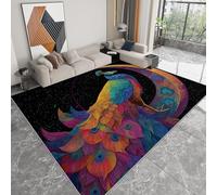 Generico Tappeto Lavabile 60 x 90 cm Squisito per Soggiorno, Tappetino Antiscivolo Resistente Fantasy Animali Pavoni Luna Piume - Tappeto Morbido Stampato per Camera da Letto Cameretta Cucina