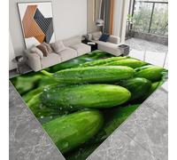 Generico Tappeto Lavabile Antiscivolo 140 x 200 cm Arte Moderna con Stampa Moderna, Tappeto a Pelo Corto Verde Smeraldo Cibo Cetriolo per Soggiorno Camera da Letto Ufficio Cameretta Facile da Pulire