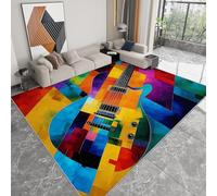 Generico Tappeto lavabile antiscivolo arte astratta 100 x 160 cm con stampa moderna, tappeto a pelo corto musica geometria chitarra per soggiorno camera da letto ufficio o cameretta facile da pulire