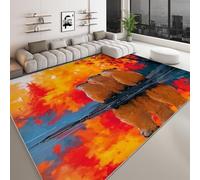 Generico Tappeto lavabile antiscivolo stile illustrazione 100 x 160 cm, tappeto a pelo corto foglie animali lago porcellino d'india per soggiorno camera da letto ufficio o cameretta facile da pulire