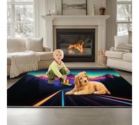 Generico Tappeto lavabile in lavatrice Futurismo Luci Al Neon Montagne 180 x 240 cm Camera da letto Home Decor Tappeto Colore, per Camera Sala da Pranzo Cameretta Bambino Ufficio