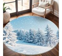 Generico Tappeto Lavabile in Lavatrice Rotondo 120 cm, Foresta di Cedri Invernali Tappeto Rotondo Salotto Morbido e Resistente All'usura Azzurro Chiaro Antiscivolo Tappeti per Sala da Pranzo