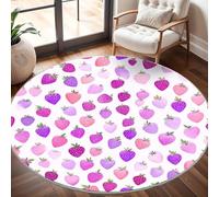 Generico Tappeto Lavabile in Lavatrice Rotondo 120 cm, Stampa di Fragole Viola Tappeto Rotondo Salotto Morbido e Resistente All'usura Bianco Antiscivolo Tappeti per Sala da Pranzo