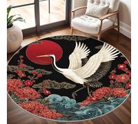 Generico Tappeto Lavabile in Lavatrice Rotondo 160 cm, Fiori In Stile Giapponese Tappeto Rotondo Salotto Morbido e Resistente All'usura Buio Antiscivolo Tappeti per Sala da Pranzo