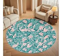 Generico Tappeto Lavabile in Lavatrice Rotondo 180 cm, Modello a Foglia Larga Tropicale Tappeto Rotondo Salotto Morbido e Resistente All'usura Verde Chiaro Antiscivolo Tappeti per Sala da Pranzo