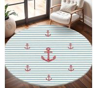 Generico Tappeto Lavabile in Lavatrice Rotondo 200 cm, Stampe di Ancore Rosse Tappeto Rotondo Salotto Morbido e Resistente All'usura Righe Azzurre Antiscivolo Tappeti per Sala da Pranzo