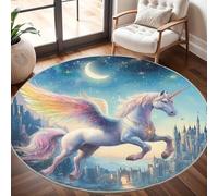 Generico Tappeto Lavabile in Lavatrice Rotondo 200 cm, Unicorno Da Sogno Tappeto Rotondo Salotto Morbido e Resistente All'usura Azzurro Chiaro Antiscivolo Tappeti per Sala da Pranzo