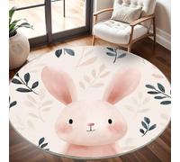 Generico Tappeto Lavabile in Lavatrice Rotondo 80 cm, Simpatico Animale Coniglio Tappeto Rotondo Salotto Morbido e Resistente All'usura Rosa Antiscivolo Tappeti per Sala da Pranzo