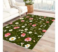 Genérico Tappeto lavabile Piccoli fiori in stile naturale Tappeti grandi, con retro antiscivolo e bordi resistenti, per soggiorno, camera da letto, sala da pranzo(verde)-210x300cm
