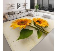 Generico Tappeto lavabile stampato 80 x 150 cm stile rurale, corridore rettangolare retrò fiori girasoli - tappeto antiscivolo morbido a pelo corto per soggiorno camera da letto o corridoio