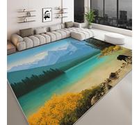 Generico Tappeto lavabile stampato pittura paesaggistica vintage 80 x 150 cm, corridore rettangolare lago foresta animali orso - tappeto antiscivolo morbido a pelo corto per soggiorno camera da letto