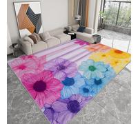 Generico Tappeto lavabile stampato stile retrò 140 x 200 cm, corridore rettangolare colore fiori strisce - tappeto antiscivolo morbido a pelo corto per soggiorno camera da letto o corridoio