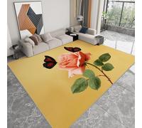 Generico Tappeto lavabile stampato stile retrò 80 x 150 cm, corridore rettangolare fiori rose farfalle - tappeto antiscivolo morbido a pelo corto per soggiorno camera da letto o corridoio