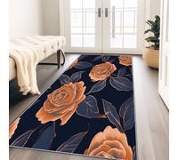 Generico Tappeto lungo lavabile per corridoi 50 x 140 cm, ultra morbido stampa Rosa Linee antiscivolo Blu Scuro tappeto per cucina Soggiorno camera da letto lavanderia bagno