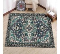 Generico Tappeto,Marrone Beige Floreale Vintage Blu-Nero, Verde Acqua, 110 x 110 cm, Area Rug Living Room, Bedroom, Farmhouse Fireplace, Lounge Rugs for Wooden Floors,