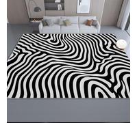 Generico Tappeto Moda Op-Art Righe Curve 120 x 180 cm - Antiscivolo Lavabile Tappeti Camera Da Letto, Corto Pile Tappeto per Soggiorno, Sala da Pranzo, Corridoio, Ufficio - In Bianco E Nero