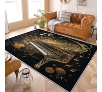 Generico Tappeto Moderno in Flanella 140x200 cm Note Artistiche Per Pianoforte Pelo Corto Antiscivolo Base in TPR Tappeti per Soggiorno Nero avabile in Lavatrice Tappeto Morbido Confortevole