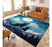Generico Tappeto Moderno in Flanella 80x150 cm Illustrazione di Lupo Selvaggio Che Ulula Pelo Corto Antiscivolo Base in TPR Tappeti per Soggiorno Blu avabile in Lavatrice Tappeto Morbido Confortevole