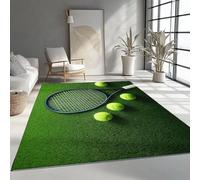 Generico Tappeto Moderno Morbido 140x200 cm - Motivo Racchette Da Tennis Palline, Tappeti Camera da Letto Antiscivolo Tappeto Soggiorno Lavabile Tappeti Pelo Corto Grandi Dimensioni, Verde