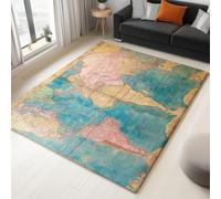 Generico Tappeto Moderno Morbido 160 x 230 cm - Motivo Manifesto Mappa Del Mondo, Tappeti Camera da Letto Antiscivolo Tappeto Soggiorno Lavabile Tappeti Pelo Corto Grandi Dimensioni, Blu