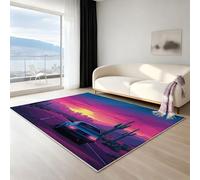 Generico Tappeto moderno morbido soggiorno - Tappeto camera da letto antiscivolo, illustrazione orizzonte del tramonto, soffice facile da pulire per salotto tappeto, rosso, 90 X 150 cm