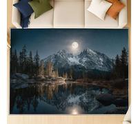 Generico Tappeto moderno super morbido antiscivolo microfibra. Tappeto lavabile, morbido resistente. Tappeto facile manutenzione soggiorno camera. Magnifico montagne lago. Blu scuro. 150 X 210 cm