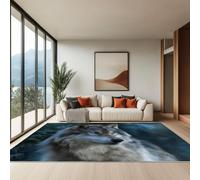 Generico Tappeto Moderno Tappeti per la Casa Terrazza Cortile Veranda Stampato Confortevole Soft Resistente per Soggiorno Camera da Letto, Verde Fantasia Notte Oscura Foresta Lupo, 100 x 150 cm