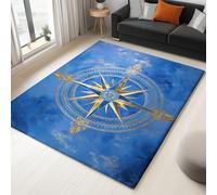Generico Tappeto Moderno Tappeti per la Casa Terrazza Cortile Veranda Stampato, Confortevole Soft Resistente per Soggiorno Camera da Letto Oceano Navigazione Bussola Blu, 140 x 200 cm