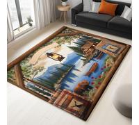 Generico Tappeto Moderno Tappeti per la Casa Terrazza Cortile Veranda Stampato, Confortevole Soft Resistente per Soggiorno Camera da Letto Case Foreste Montagne E Fiumi Animali Bianco, 120 x 160 cm