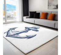 Generico Tappeto Moderno Tappeti per la Casa Terrazza Cortile Veranda Stampato, Confortevole Soft Resistente per Soggiorno Camera da Letto Minimalismo Oceano Navigazione Ancora Bianco, 160 x 230 cm