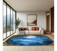 Generico Tappeto Moderno Tappeti per la Casa Terrazza Cortile Veranda Stampato Confortevole Soft Resistente per Soggiorno Camera da Letto, Blu Fantasia Fiaba Notte Di Luna Foresta, 160 x 230 cm